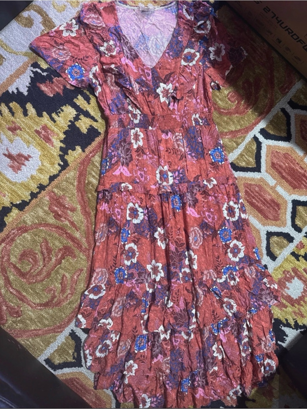 Nurture by Westbound Floral Tiered Maxi Dress in Rust Pink Sz Large - Picture 2 of 8